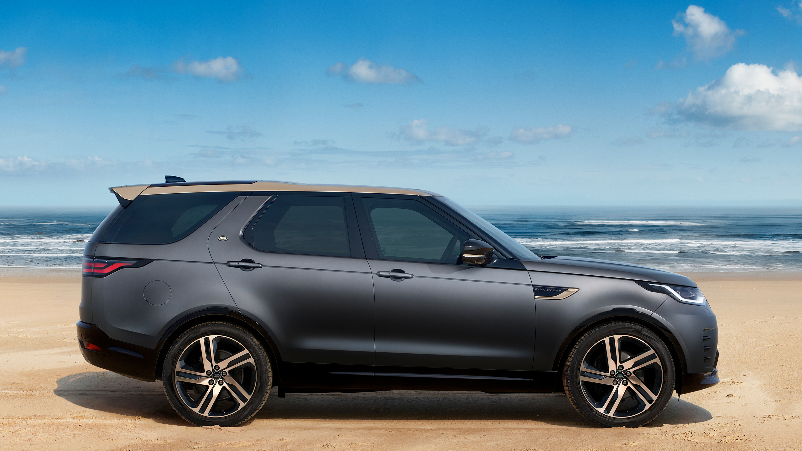 Discovery parked near seashore